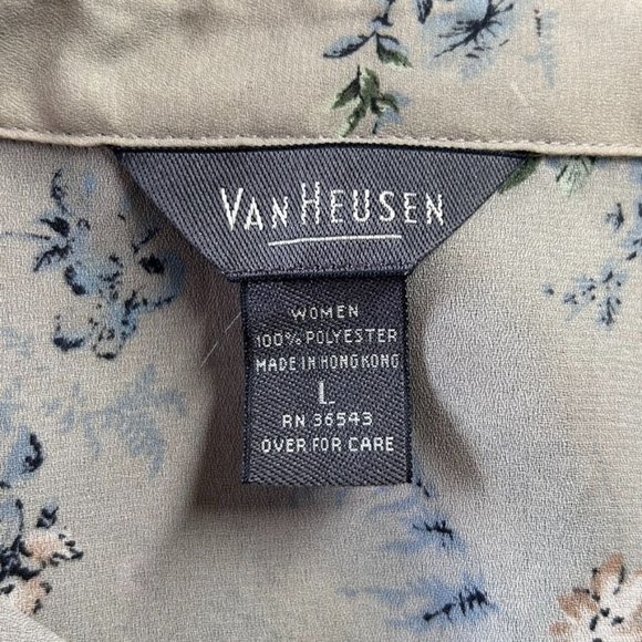Van Heusen Women's Floral Long Sleeve Button Up Shirt in Taupe - Size L - Picture 4 of 5